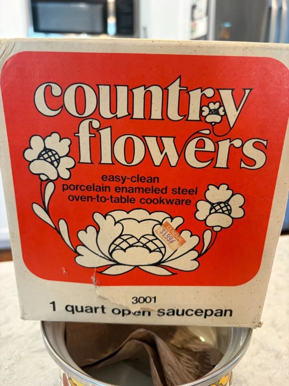 Vintage Country Flowers 1 Quart Open Saucepan #3001 NEW OLD STOCK Sanko Ware